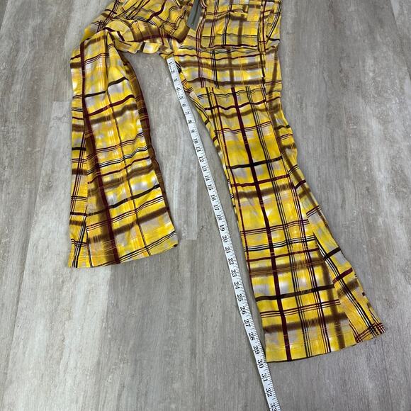 Farm Rio Yellow Plaid Low Rise Flare Pants Y2K Women’s US Small drawstring waist - Picture 3 of 9